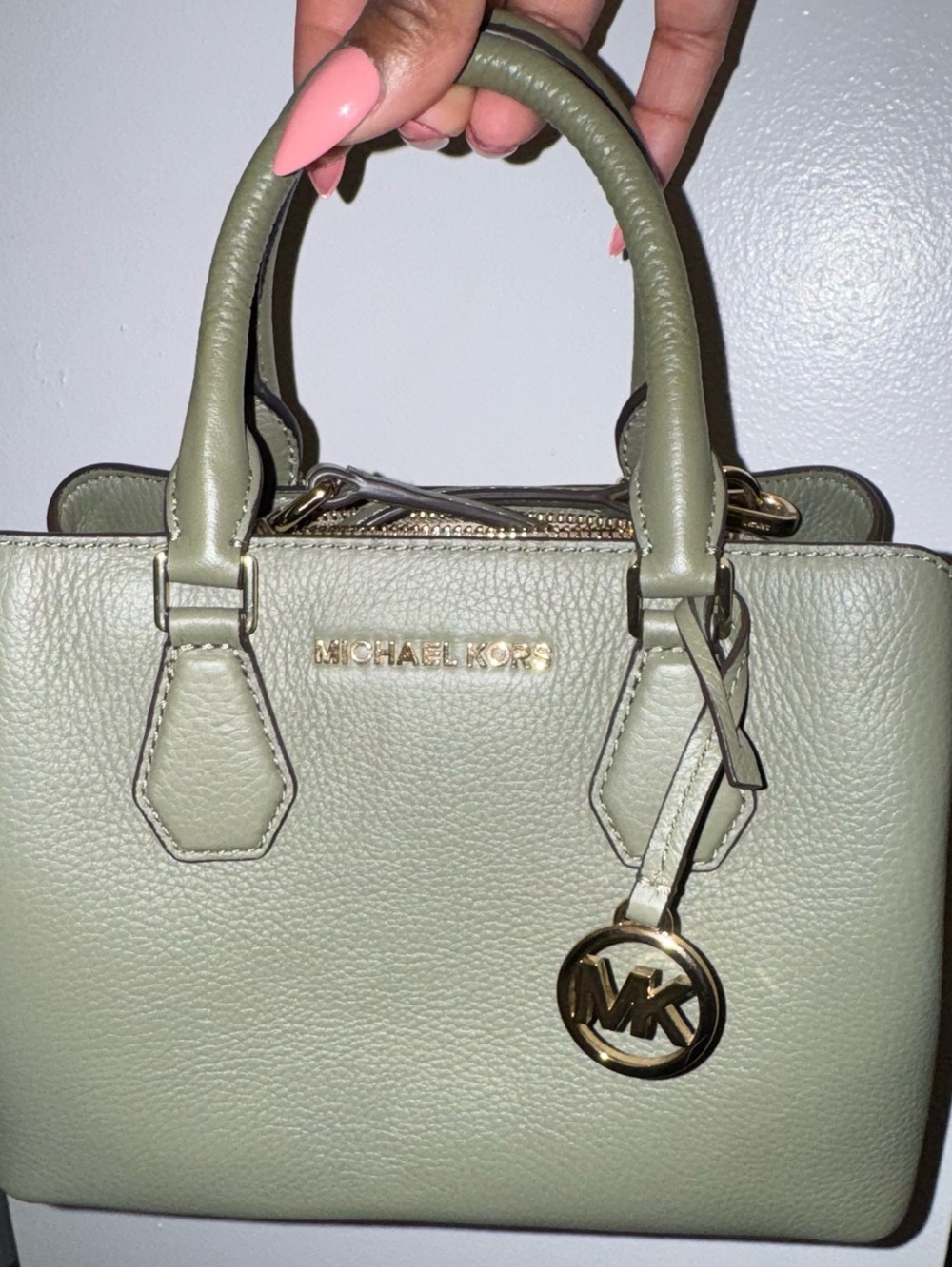 Michael Kors Sage Green Leather Satchel with Gold Hardware